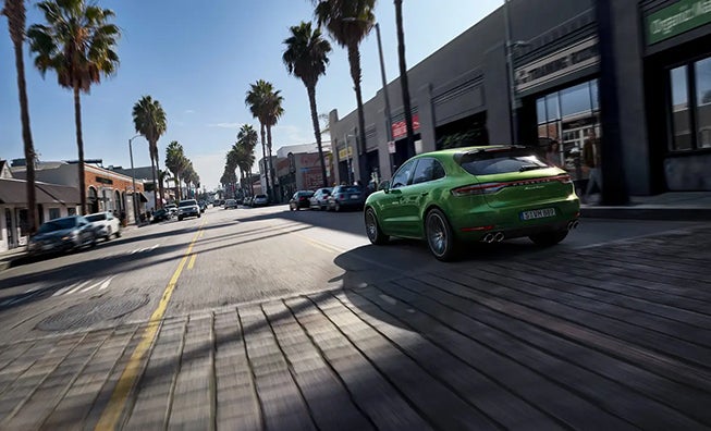 Green Porsche Macan View of the Back Houston TX